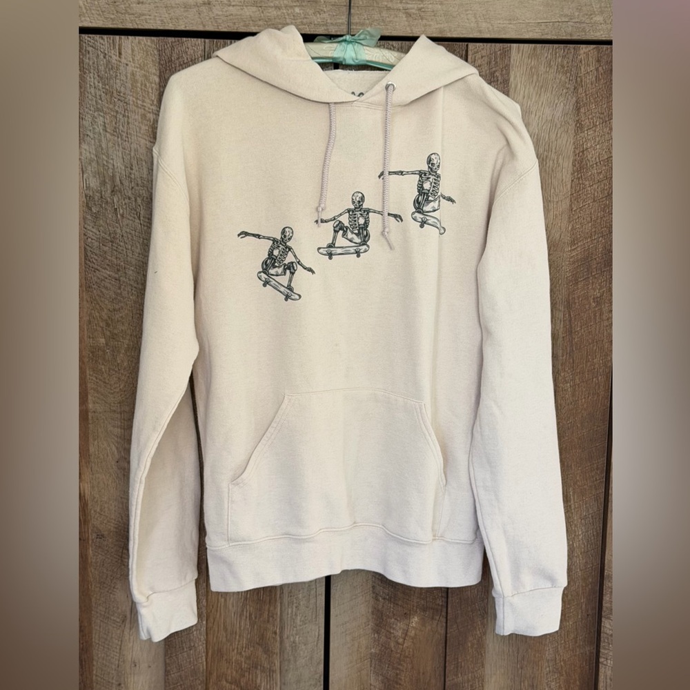 The Bowery Supply Co Cream Graphic Hoodie Skeletons on Skateboards